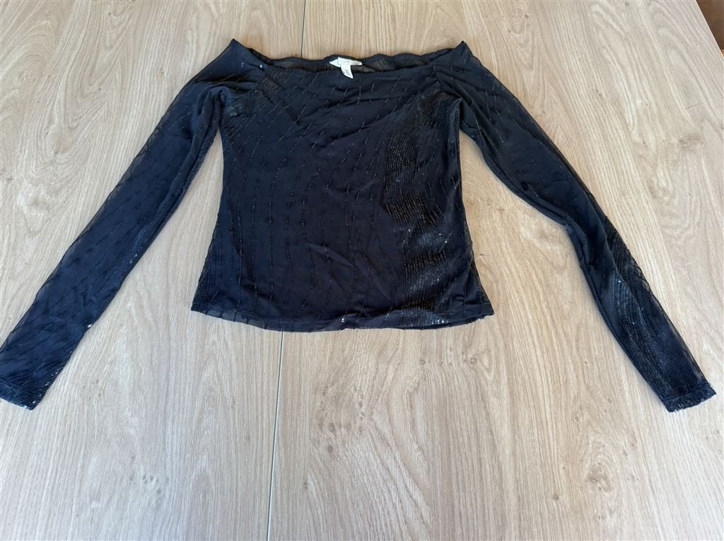 H&M Dames Zwarte Blouse met Glitters - Maat S, Kleding | Dames, T-shirts, Ophalen of Verzenden, Zo goed als nieuw, Maat 36 (S)