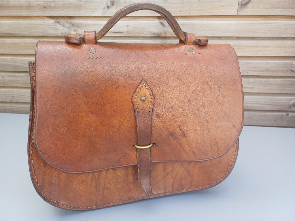 Vintage lederen tas met dubbele flap, Ophalen