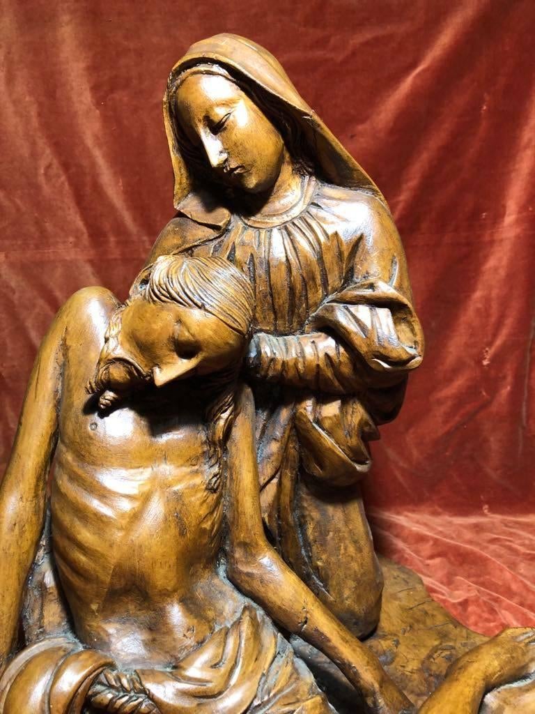 Grote antiek houten Pieta., Antiquités & Art, Enlèvement ou Envoi