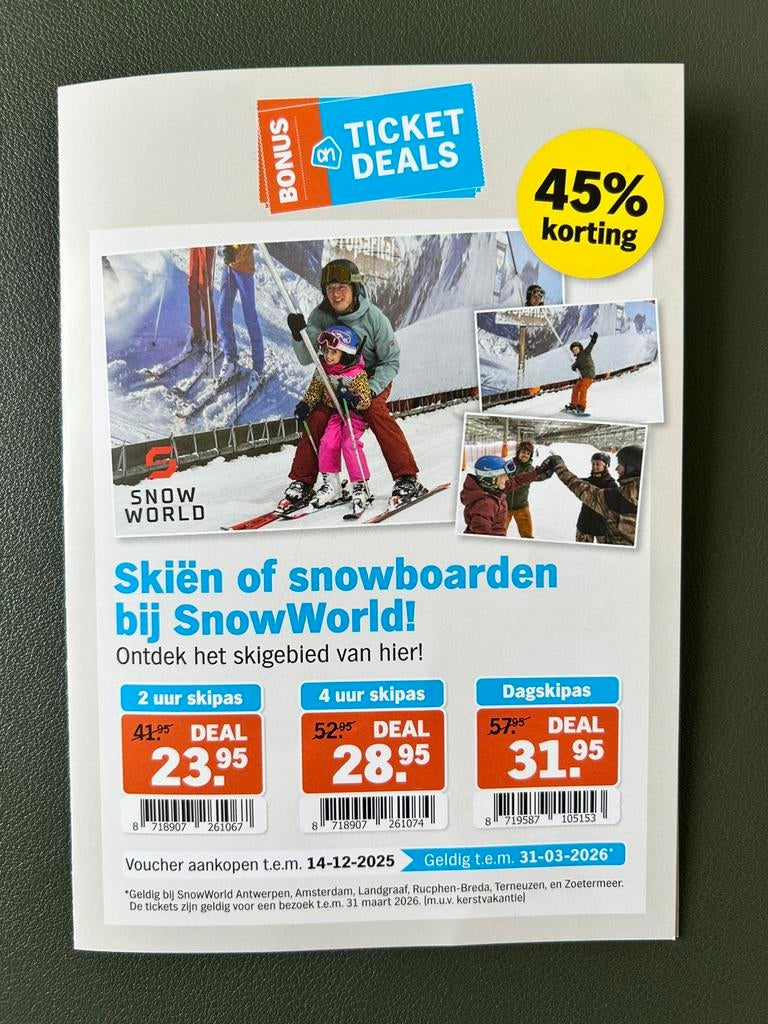 Ticket snowworld 4u skien snowboarden, Tickets & Billets, Sport | Autre, Mars