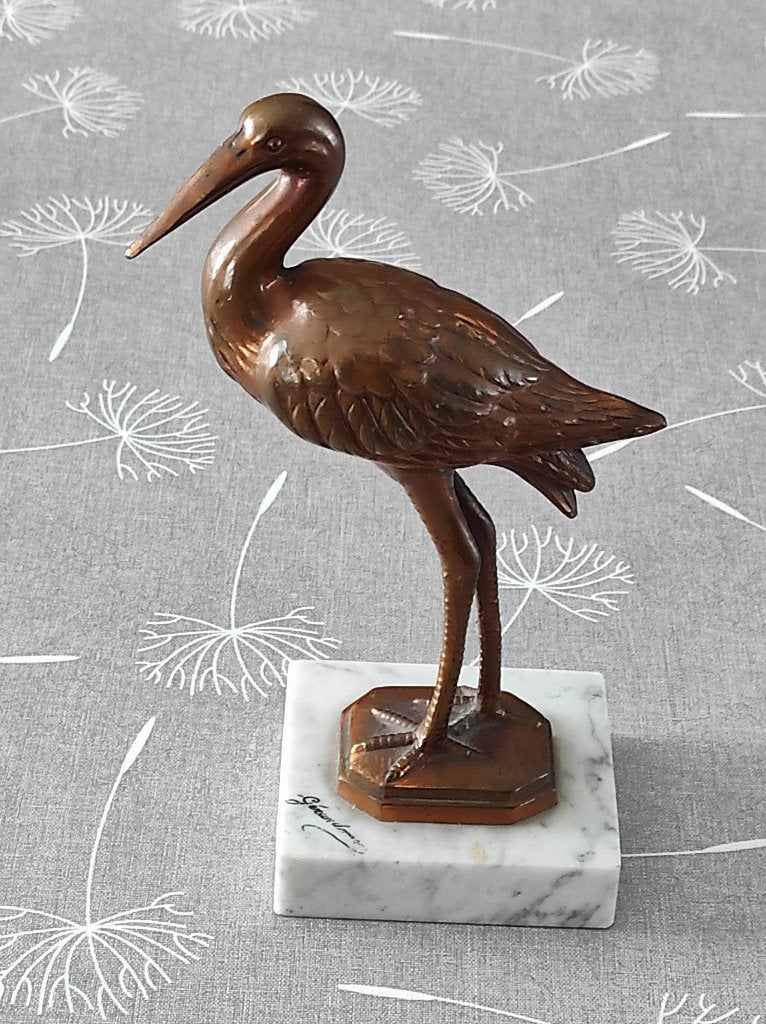 koperen beeldje van een ooievaar, Ophalen of Verzenden, Zo goed als nieuw, Dier