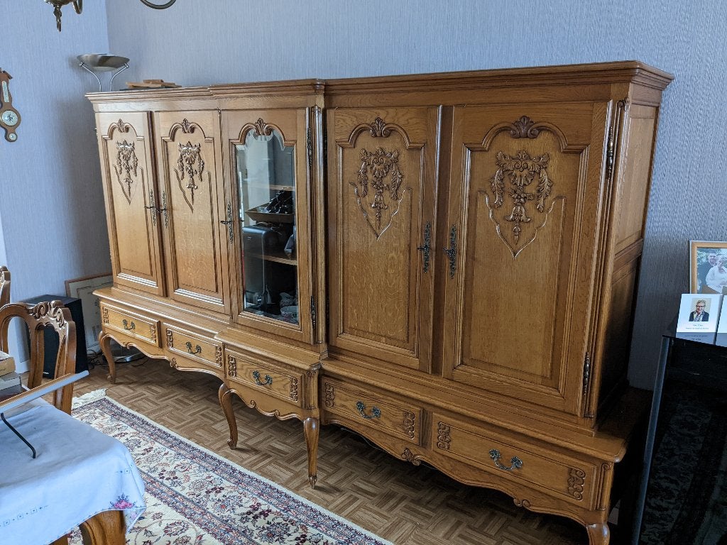 Eiken kast met vitrine Louis XV stijl, 25 à 50 cm, 200 cm ou plus, Avec tablette(s), Enlèvement