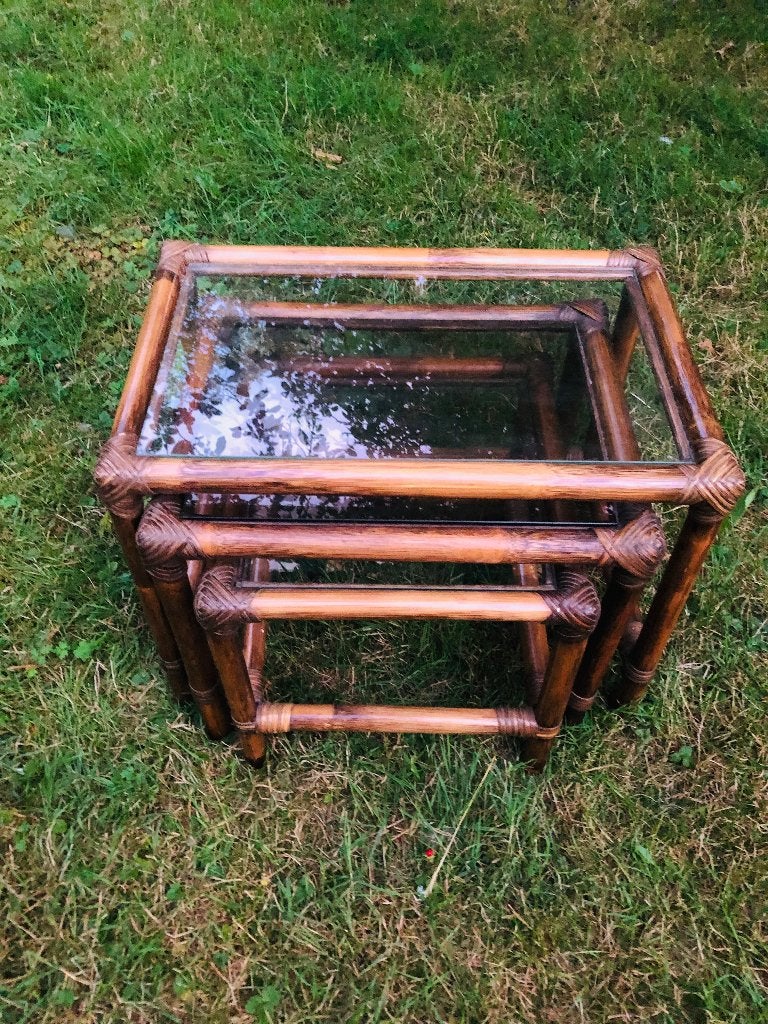 Vintage - 3 Rotan Bijzettafels, Ophalen