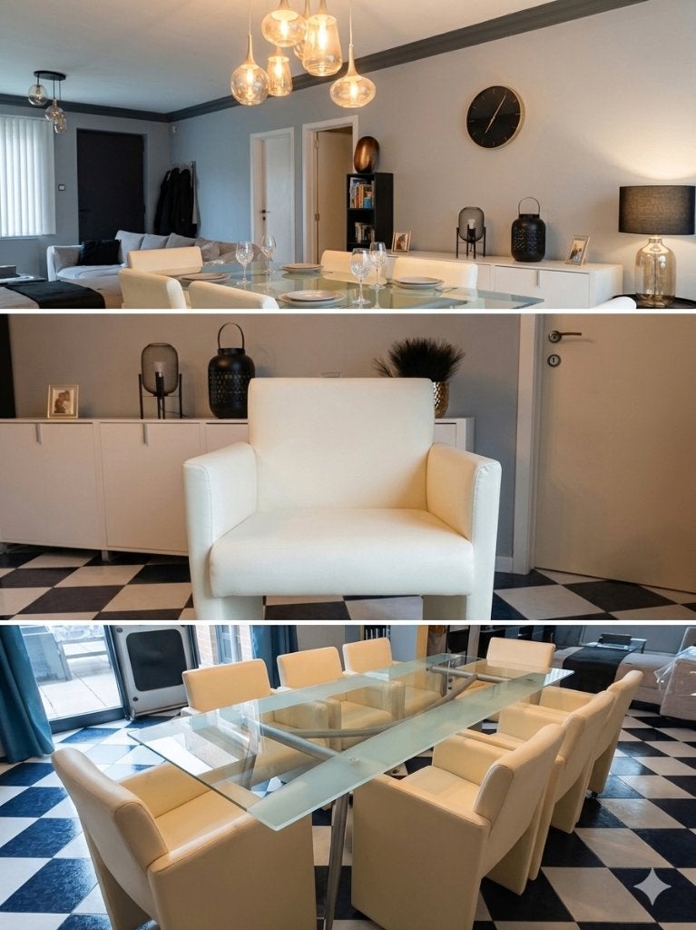 Table salle a manger + 6 fauteuils en cuir, Maison & Meubles, 150 à 200 cm, Cinq personnes ou plus, Verre, Enlèvement