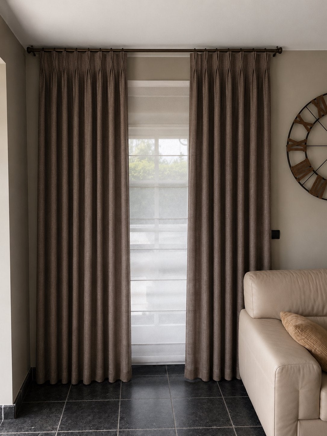 Rideau doublé 155//260 avec rail en bronze, Maison & Meubles, Enlèvement, Comme neuf