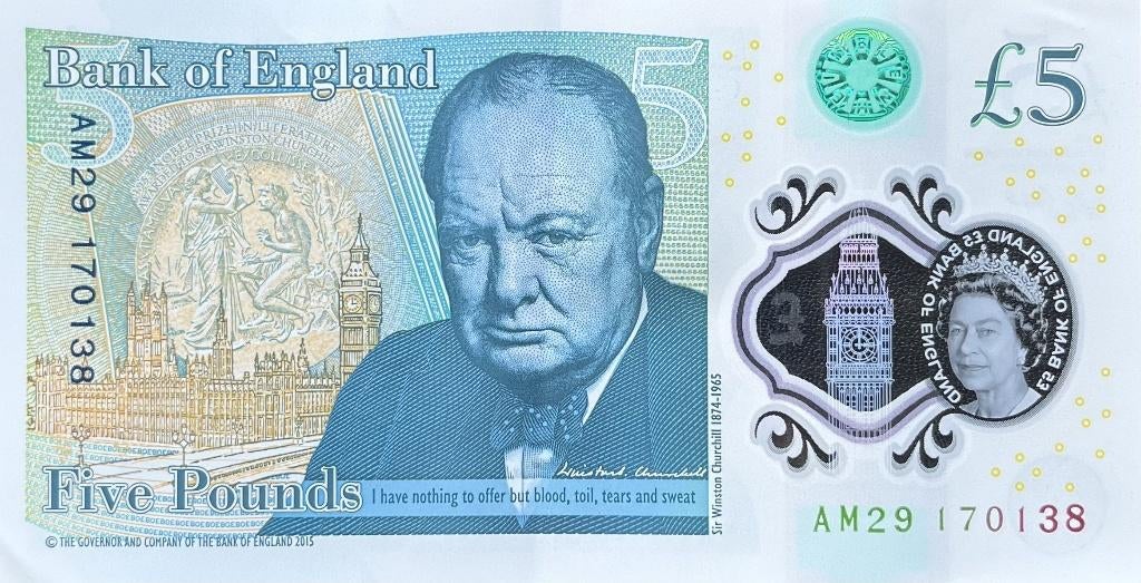 5£-Elizabeth II (Sir Winston Churchill; polymère)-Angleterre, Enlèvement, Autres pays, Billets en vrac