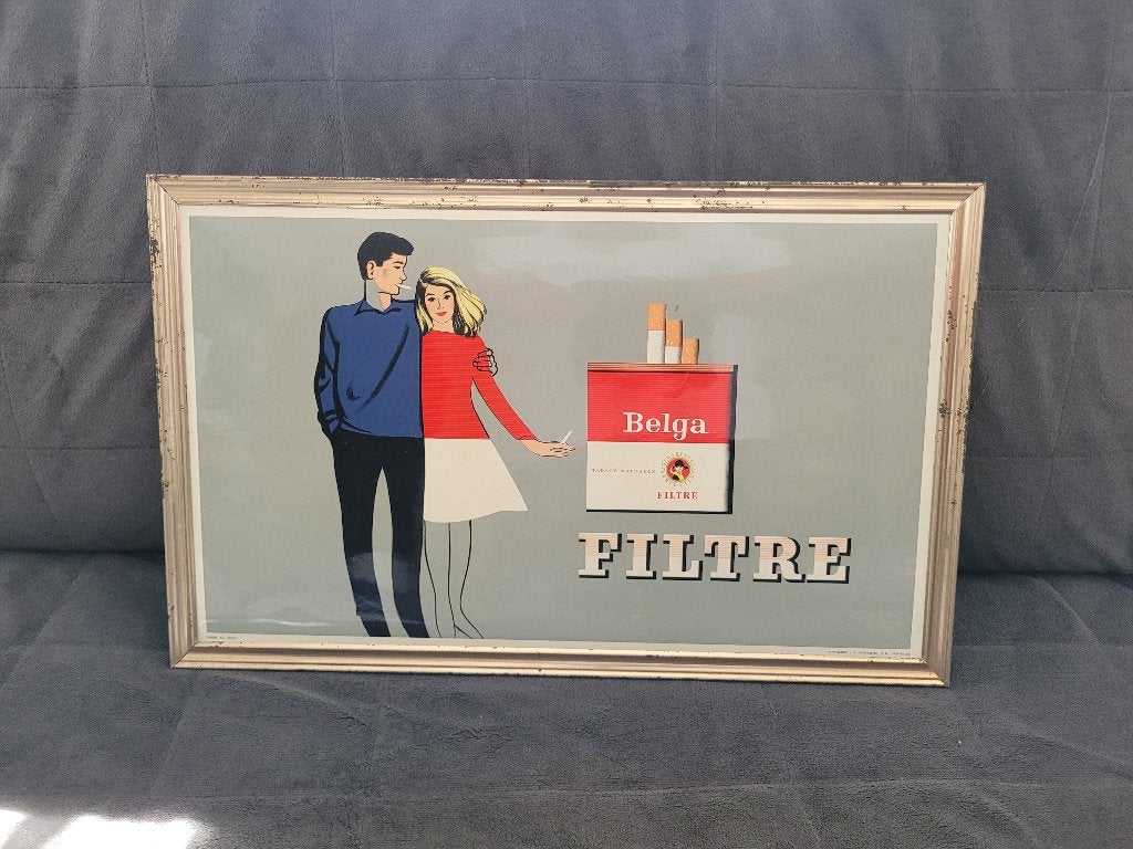 ZELDZAAM glanzend karton dat reclame maakt voor Belga1963, Ophalen of Verzenden, Zo goed als nieuw, Reclamebord