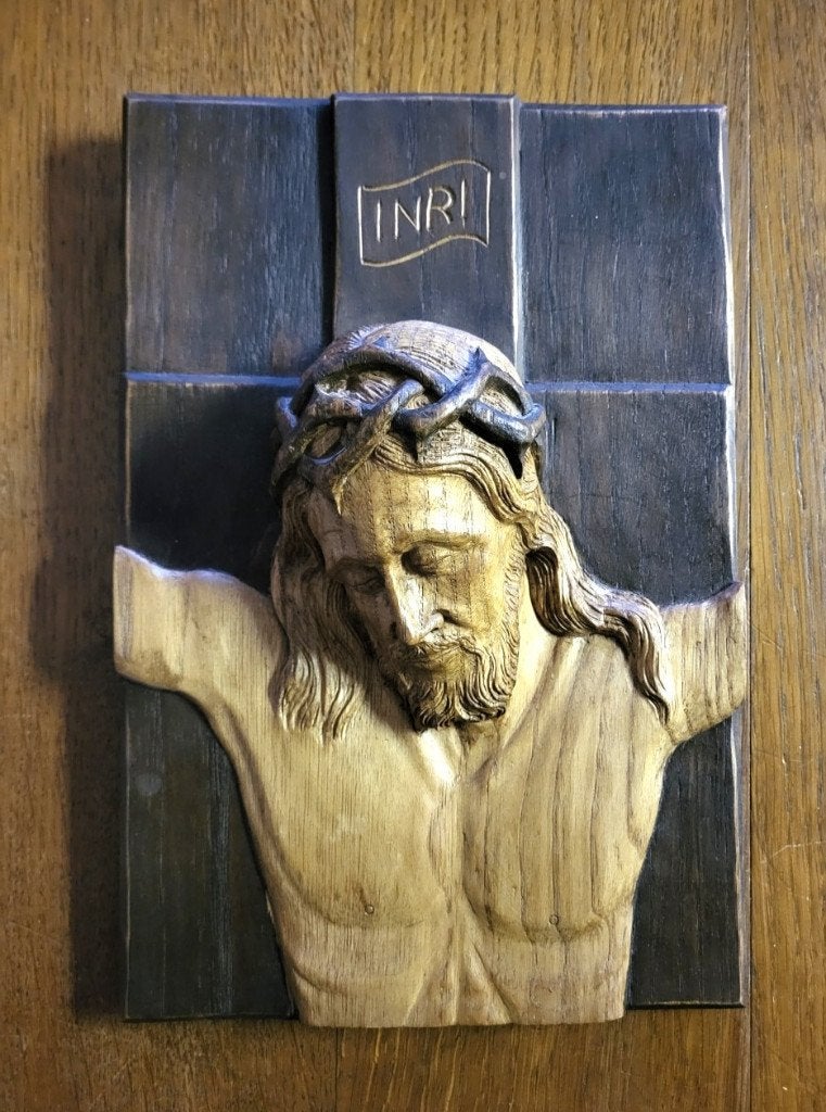 Uitgesneden hout bas-reliëf, Ophalen of Verzenden, Hout, 20 - 50 cm, Religie