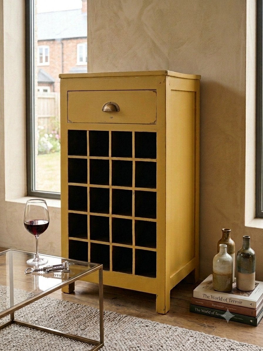 Belle armoire à vin - Vintage avec tiroir - Jaune ocre, Enlèvement