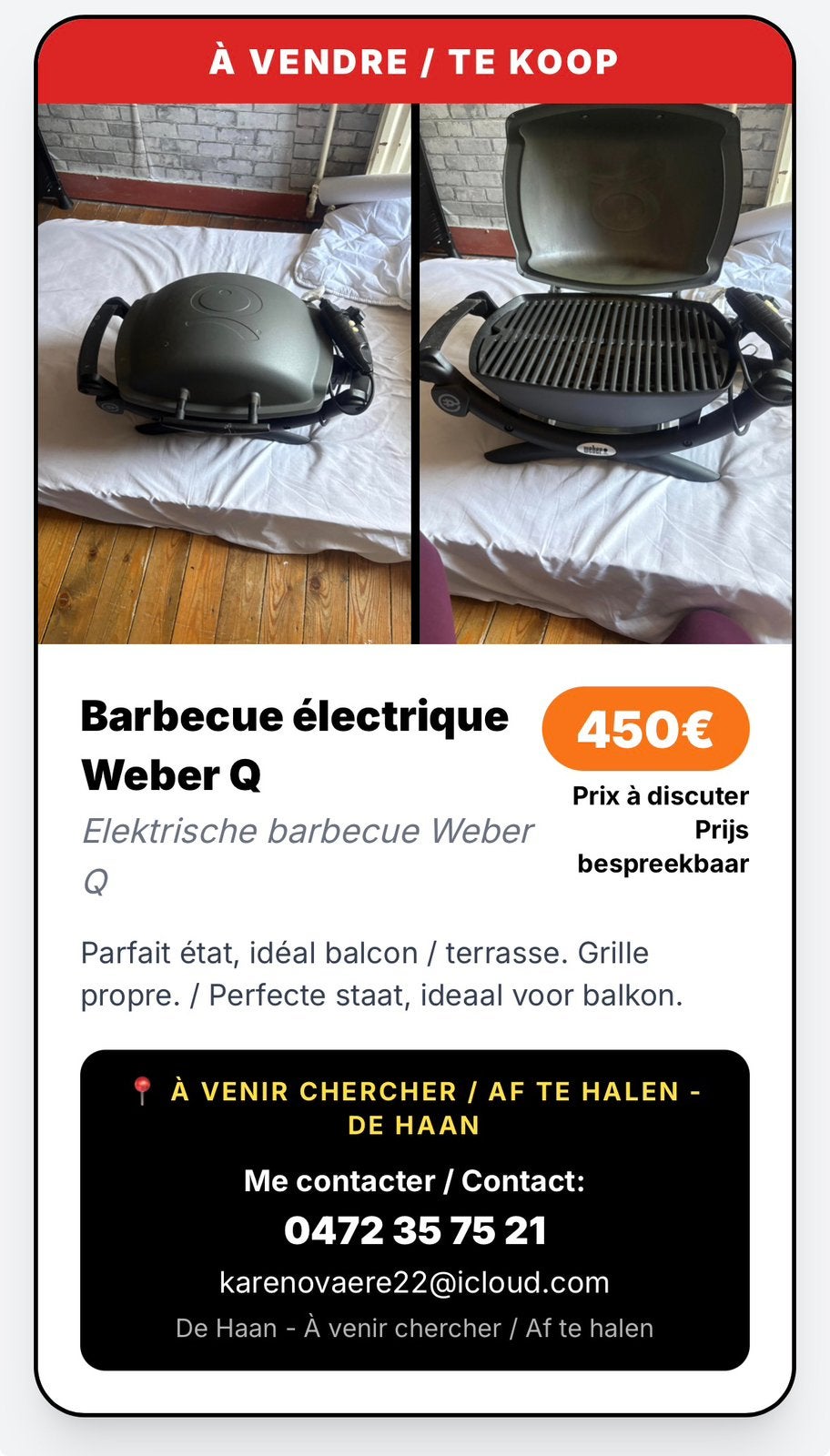 Weber Q elektrische barbecue, Tuin en Terras, Ophalen, Zo goed als nieuw