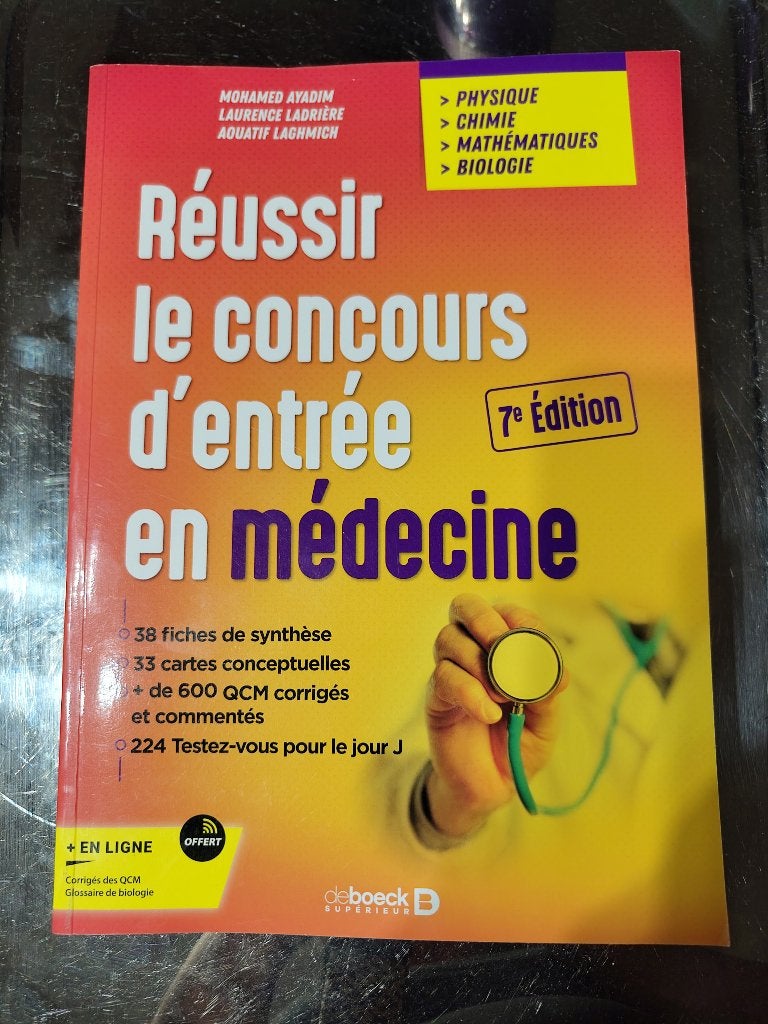 Livre 'Réussir le concours d'entrée en médecine' - Gratuit!, Boeken, Ophalen, Zo goed als nieuw, De boeck