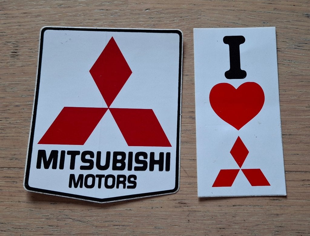 Lot stickers automerk Mitsubishi I love logo, Verzamelen, Ophalen of Verzenden, Zo goed als nieuw, Auto of Motor