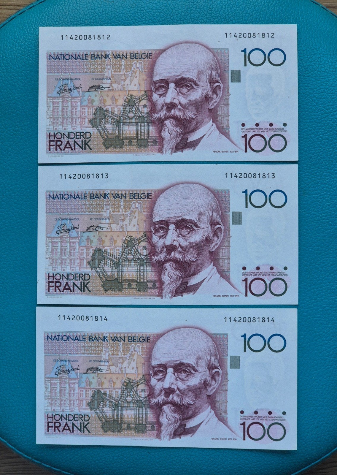 België 3 X 100 Frank  UNC  !!! OPEENVOLGENDE NRS, Enlèvement ou Envoi, Série