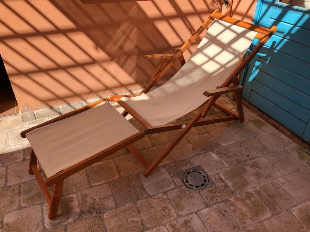 Transat ligzetel met voetsteun, Jardin & Terrasse, Enlèvement, Comme neuf, Bois, Réglable