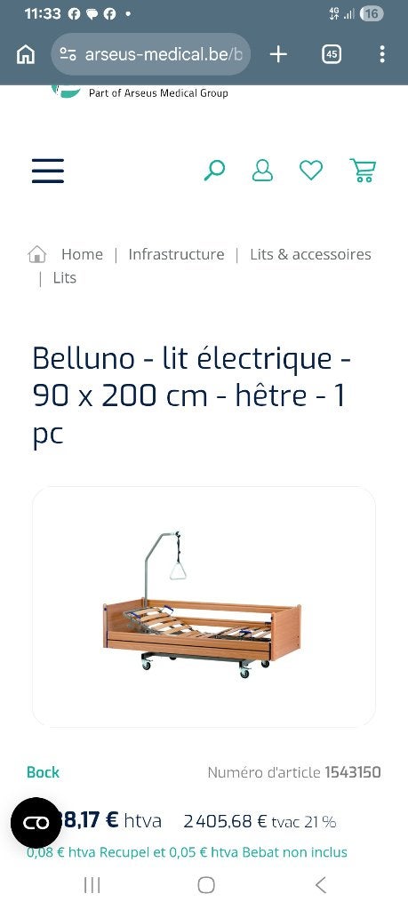 Lit medical offre a saisir, 90 cm, Bois solide réglable électrique, Brun, Enlèvement
