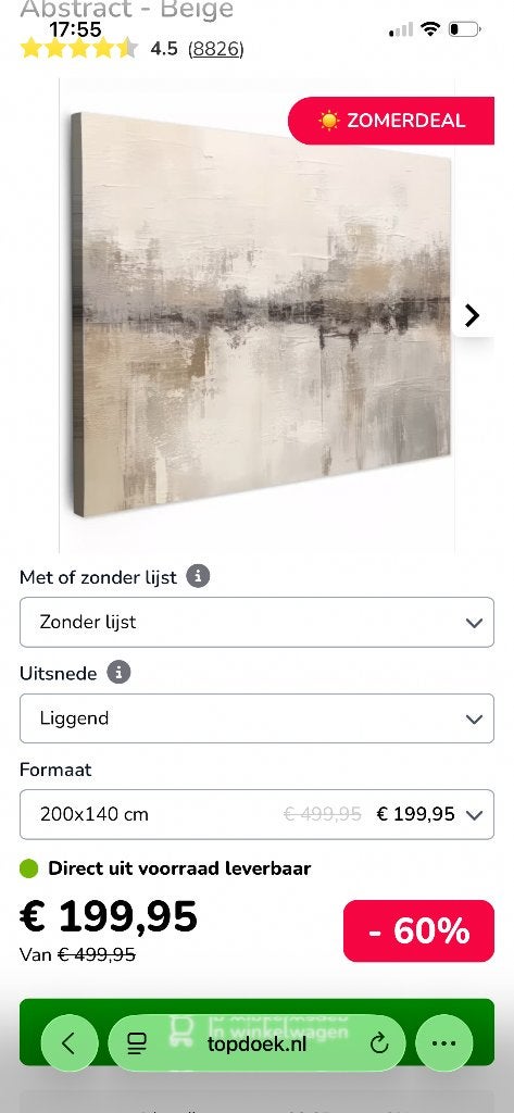 Canvas, Ophalen, Nieuw, 125 cm of meer, Print