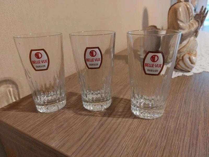 3 Vintage bierglazen Gueuze Belle-Vue, Verzamelen, Ophalen of Verzenden, Zo goed als nieuw, Bierglas