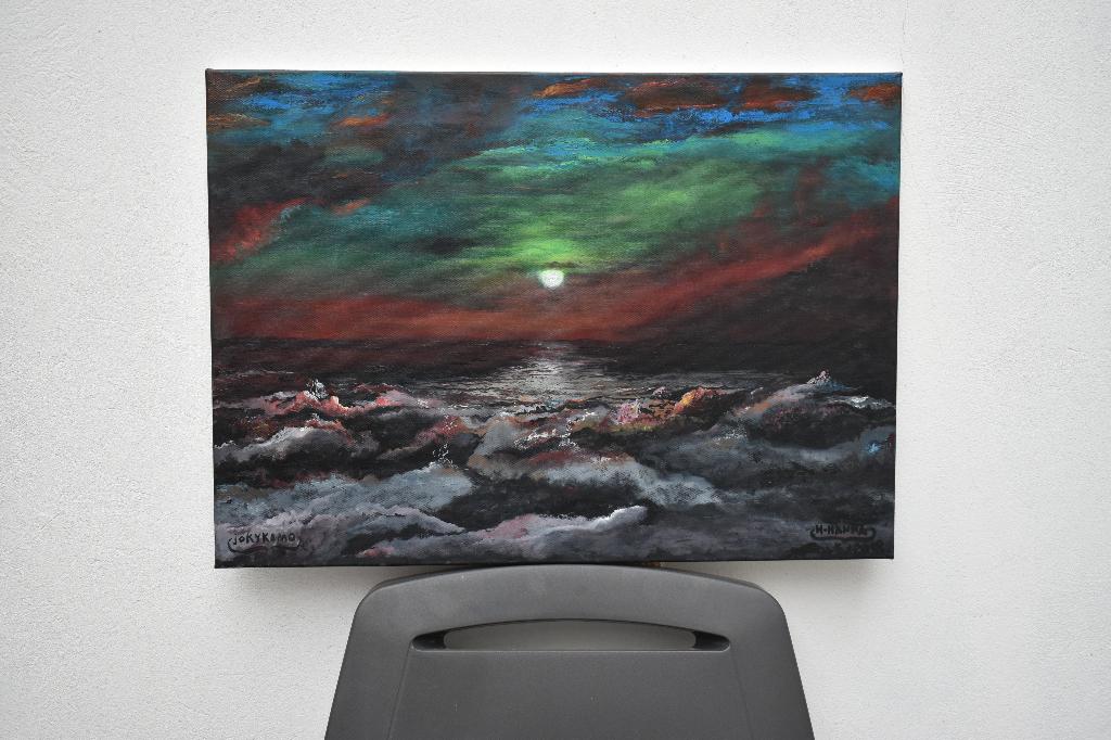 Schilderij van landschapsgolven en zeezonsondergang, Ophalen