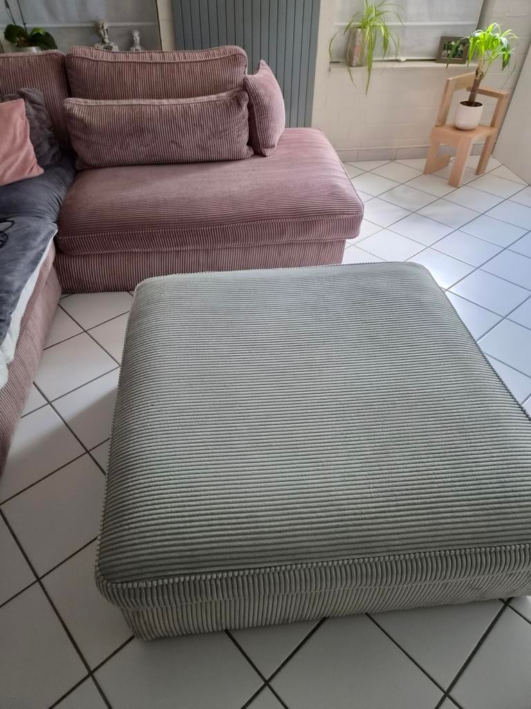 Zetel en poef rib stof ., Huis en Inrichting, Ophalen