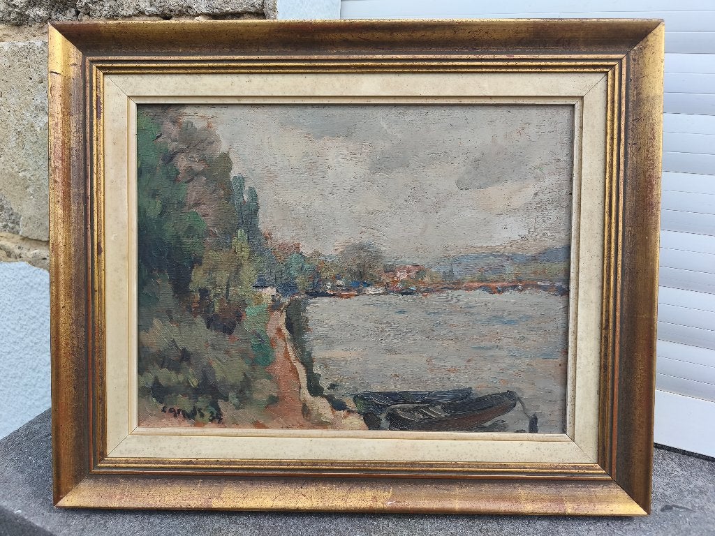 Huile sur panneau signe Gustave camus, Antiquités & Art, Art | Peinture | Classique, Enlèvement ou Envoi, Panneau