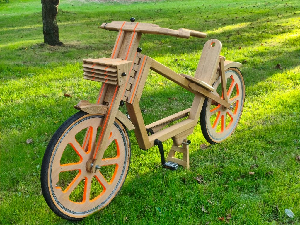 Unieke houten fiets, Handgemaakt, blikvanger,, Fietsen en Brommers, Ophalen, Nieuw, Terugtraprem, Overige merken
