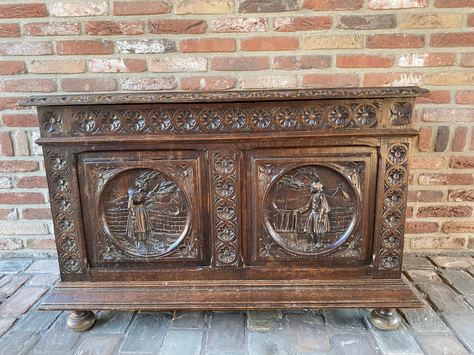 Houten antieke opbergbox, Ophalen, Gebruikt, Eikenhout