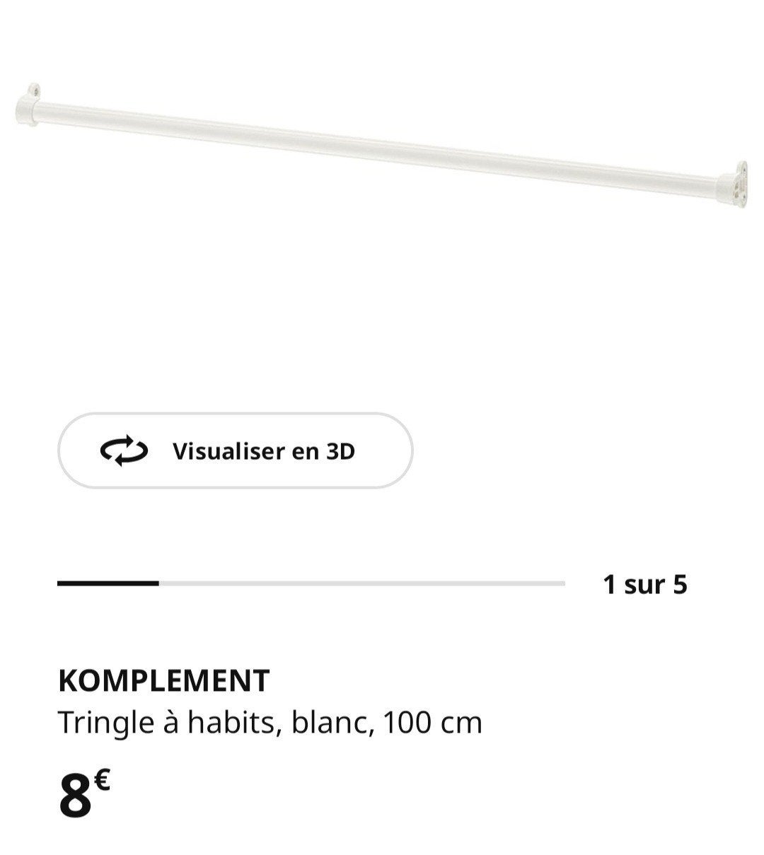 Pax Ikea garderobestang 75 of 100cm wit, Computers en Software, Apple iPads, Ophalen, Wit