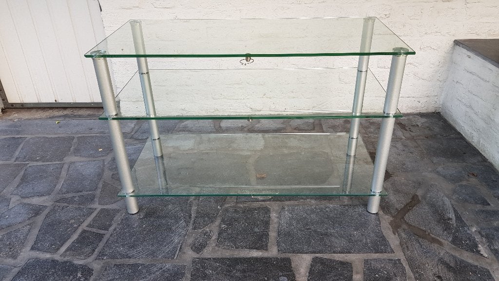 table TV en verre, Maison & Meubles, 25 à 50 cm, Moins de 100 cm, Comme neuf, Verre