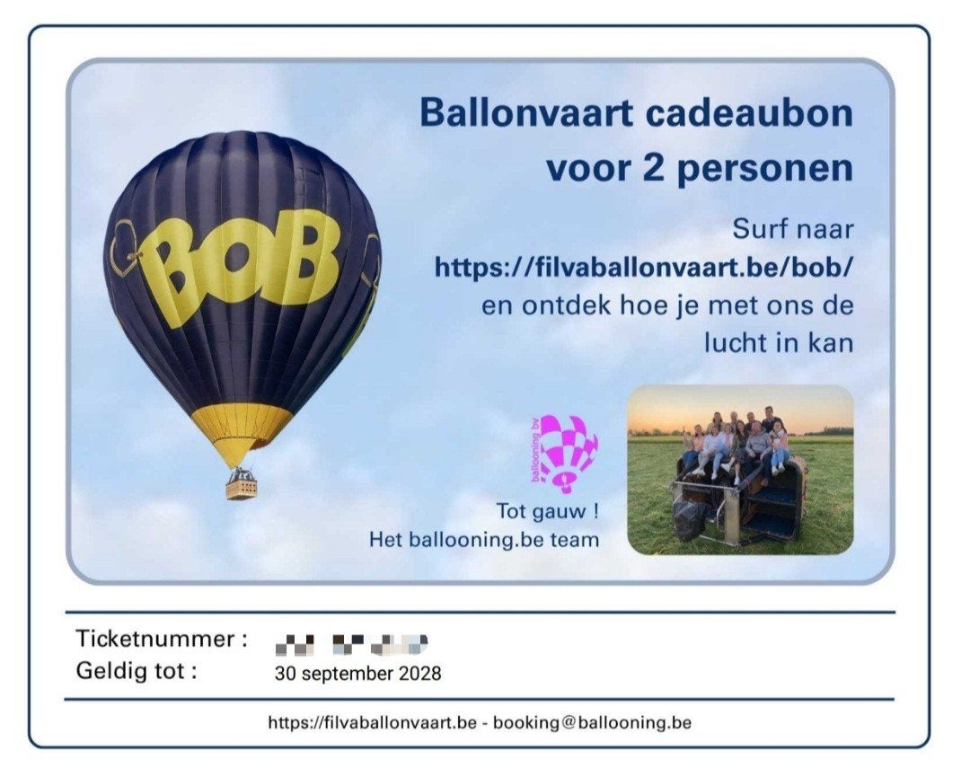 Ballonvaart voor twee personen t.w.v. 340 EUR, Tickets en Kaartjes, Twee personen, Cadeaubon