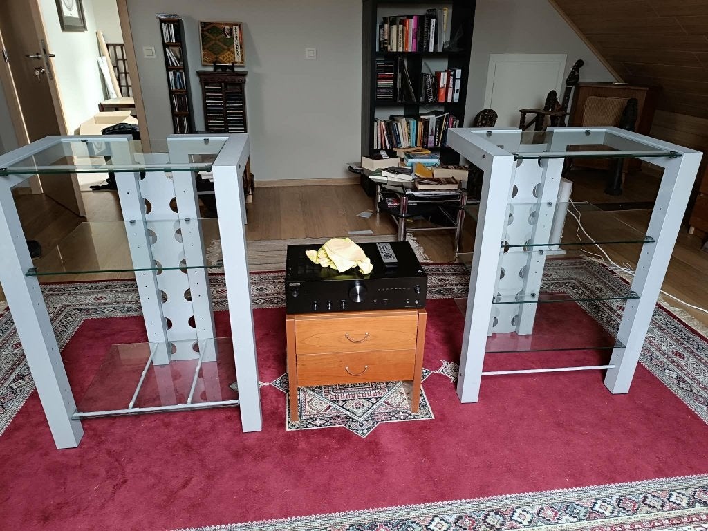 Hifi meubel : staal - glas, Audio, Tv en Foto, Overige Audio, Tv en Foto, Ophalen, Gebruikt
