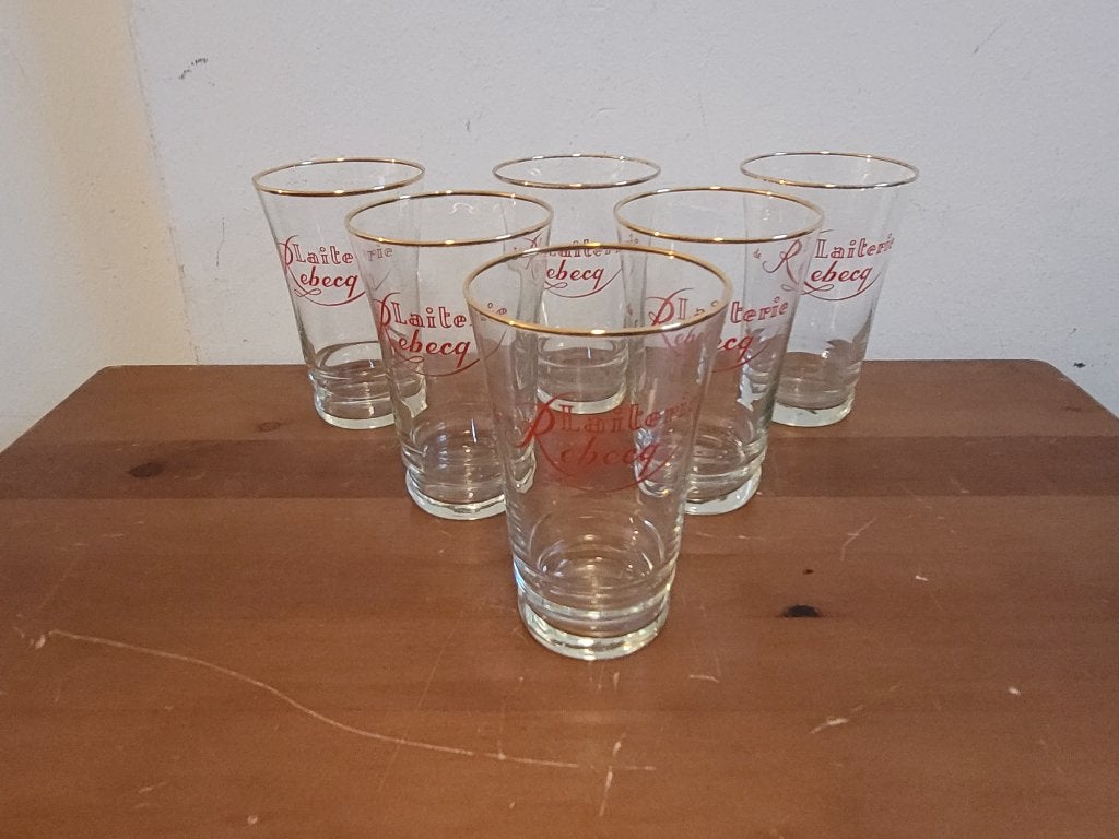 lot de 6 ancien verre Laiterie Rebecq collector, Enlèvement ou Envoi, Comme neuf, Autres types