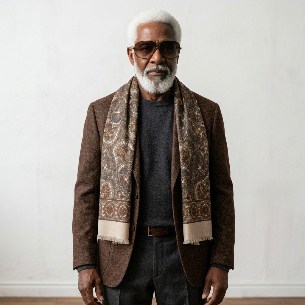 Écharpe Paisley pour homme en marron, crème et étain, Enlèvement ou Envoi, Neuf, Vintage, Écharpe