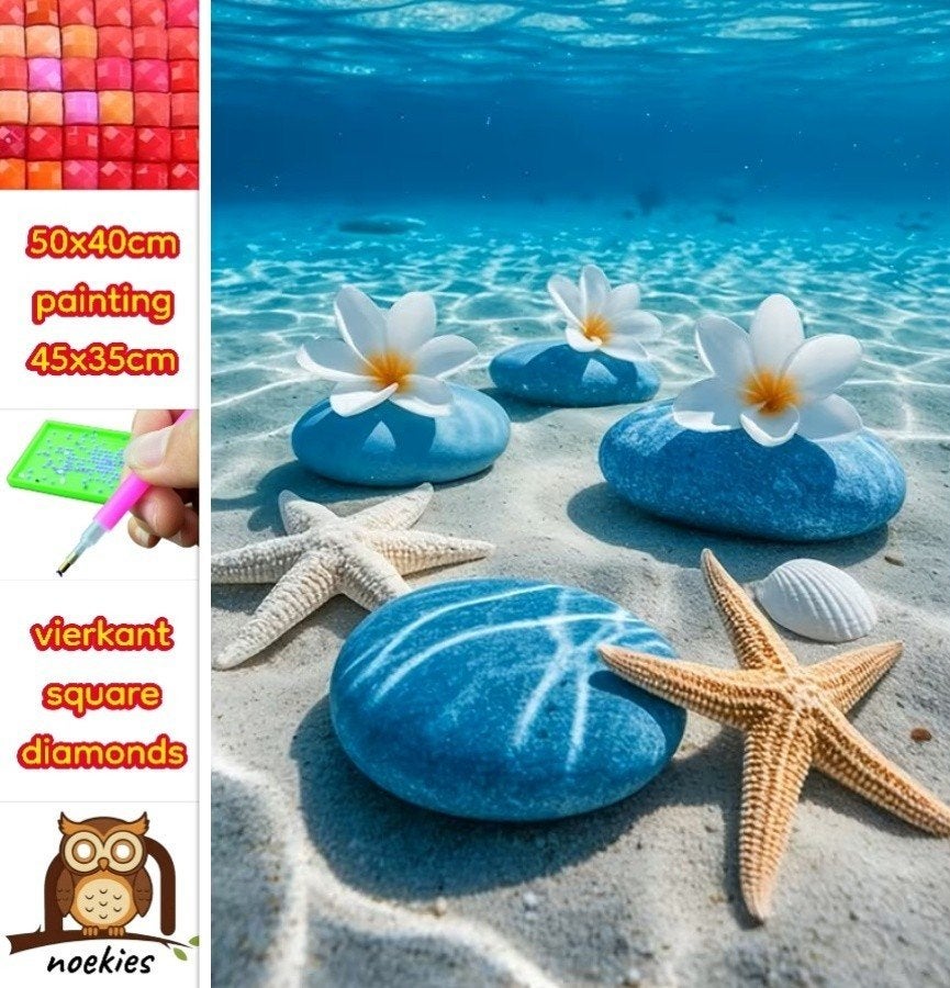Peinture au diamant 50x40cm, coquillages (carrés) n 12, Hobby & Loisirs créatifs, Bricolage, Neuf, Zee en Strand, Bleu, Autocollant