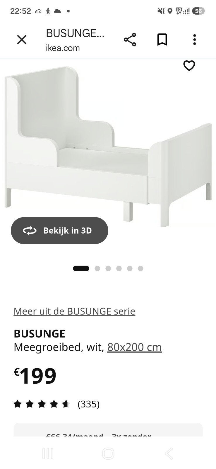 IKEA BUSUNGE Meegroeibed Wit 80x200 cm, Ophalen, Zo goed als nieuw, Lattenbodem
