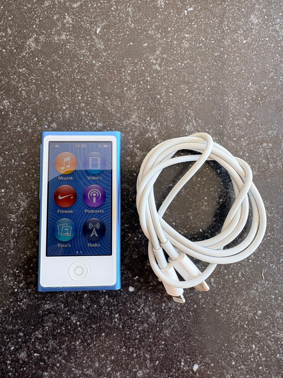 Ipod nano 7 de generatie metaalblauw met lader, Ophalen of Verzenden, Zo goed als nieuw, Blauw, Nano