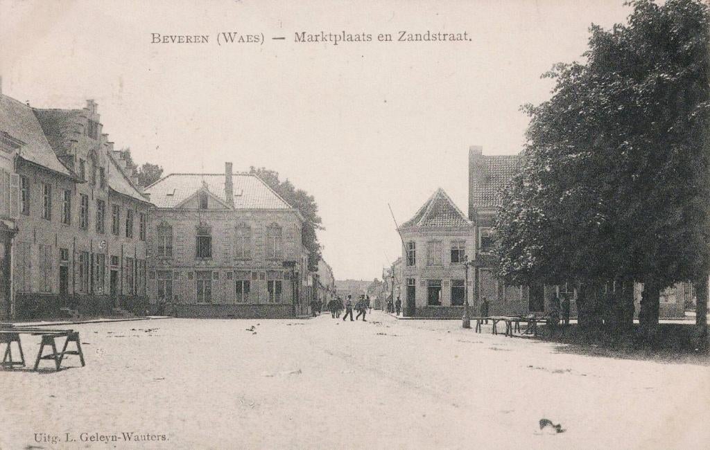 Beveren ( Waes ) Marktplaats en Zandstraat circulée, Verzamelen, Postkaarten | België, Verzenden, 1920 tot 1940, Gelopen, Oost-Vlaanderen