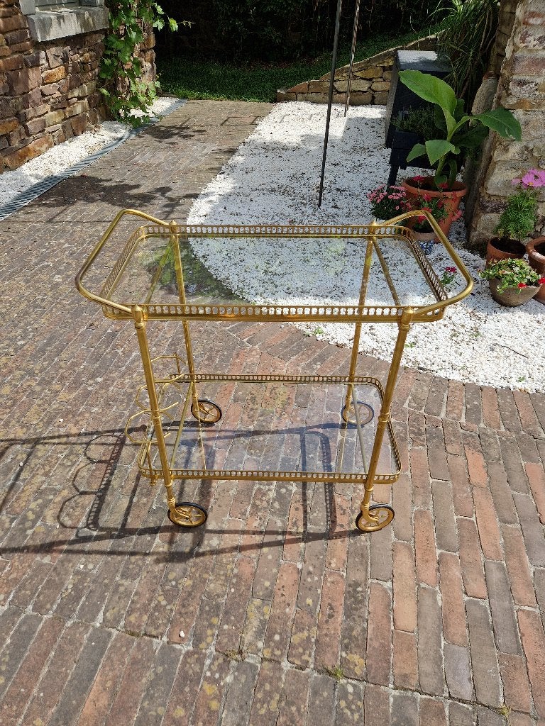 Desserte Mid-Century en laiton et verre transparent, 1950, Enlèvement