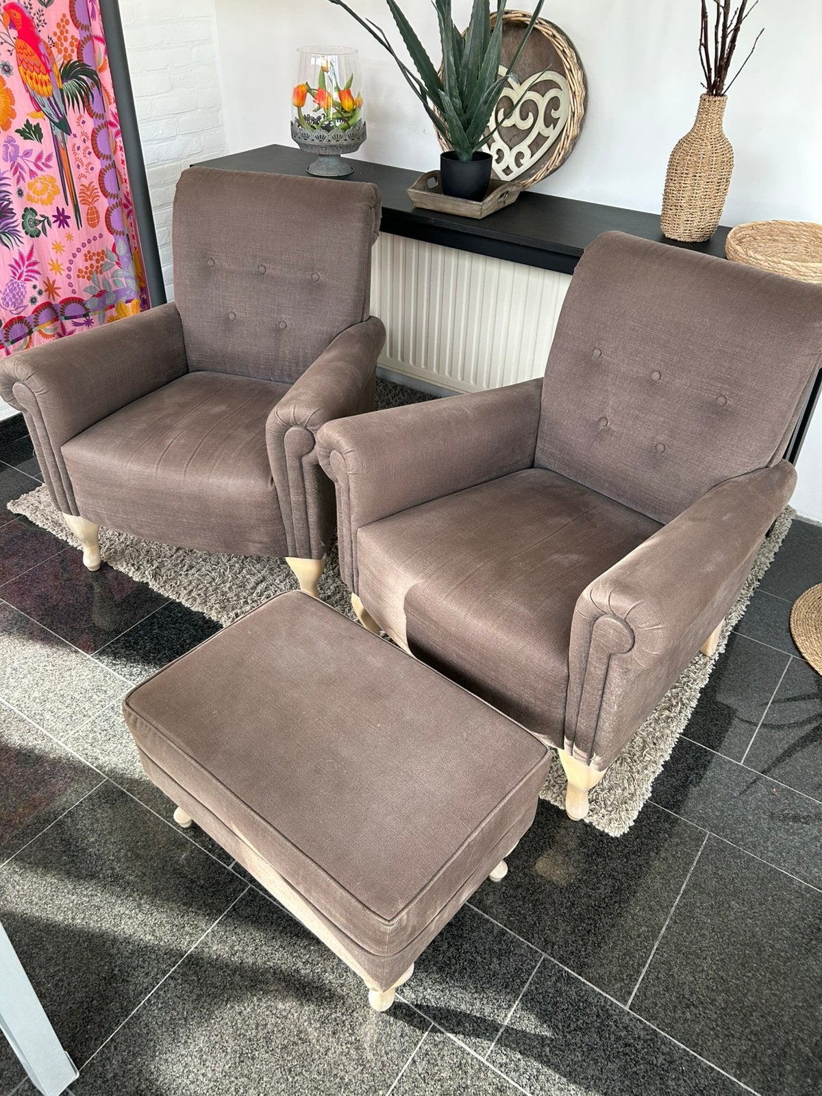 2 fauteuils en hocker, Ophalen, Gebruikt