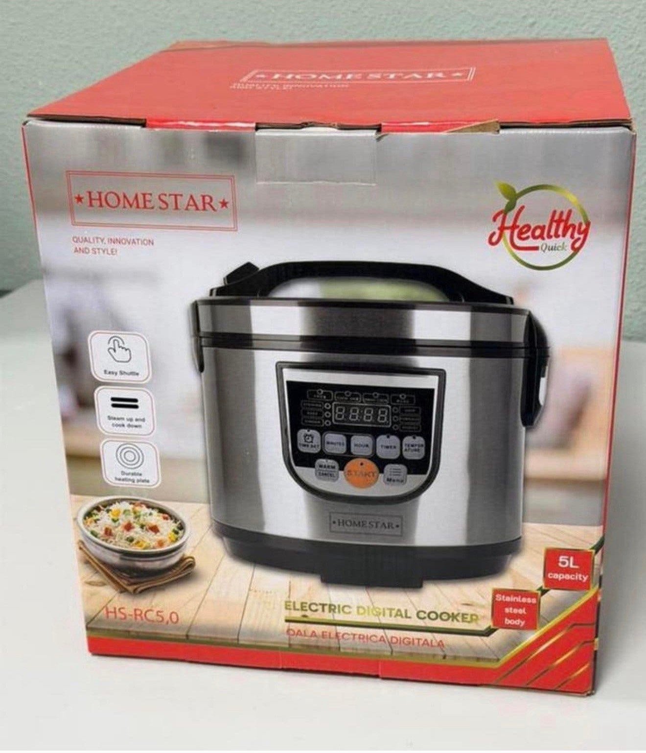 Multicuiseur Homestar HS-RC5.0, 5 L, acier inoxydable, neuf, Electroménager, Enlèvement ou Envoi, Minuteur, Neuf