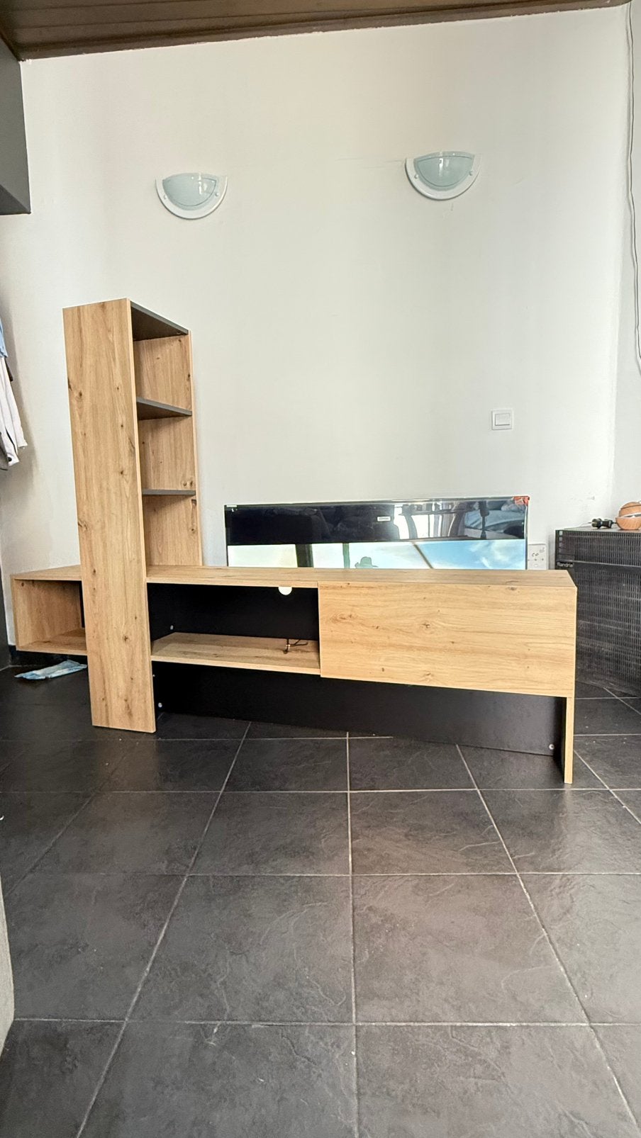 Modern TV-meubel met kast en legplanken, Enlèvement, Comme neuf, Noir