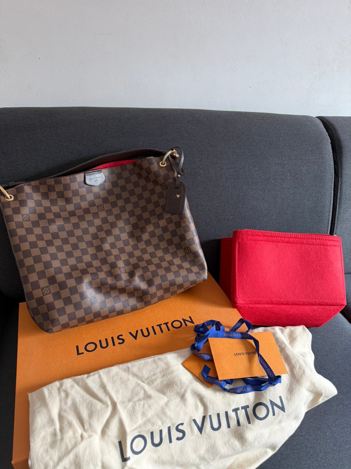 Louis Vuitton Graceful MM Damier Ebene, Handtassen en Accessoires, Tassen | Schoudertassen, Ophalen, Zo goed als nieuw, Bruin