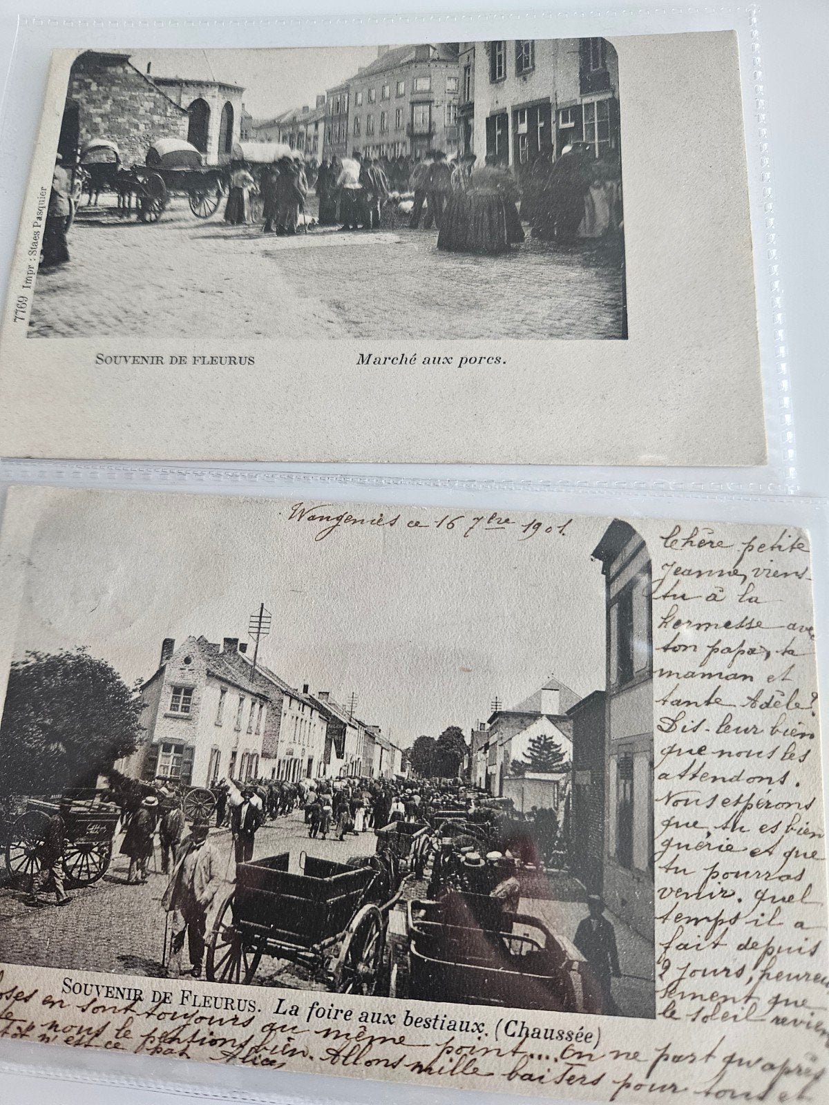 Postkaarten Fleurus beestenmarkt, Verzamelen, Verzenden