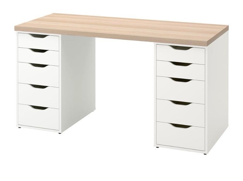 Bureau LAGKAPTEN/ALEX - wit gelazuurd eikeneffect, Huis en Inrichting, Ophalen, Hout, Schoolbureau, Zo goed als nieuw