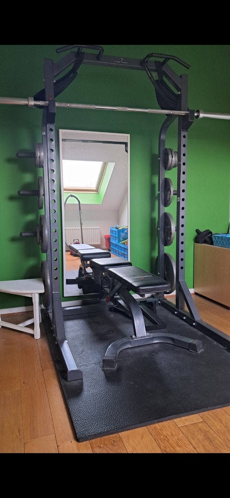 Power rack met gewichten en trainingsbank, Ophalen, Metaal