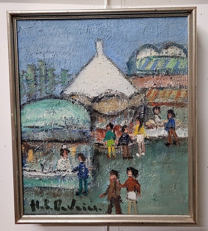 Hubert DE VRIES, een dagje op de kermis, Antiek en Kunst, Doek, Expressionistisch, Ophalen of Verzenden, Gesigneerd