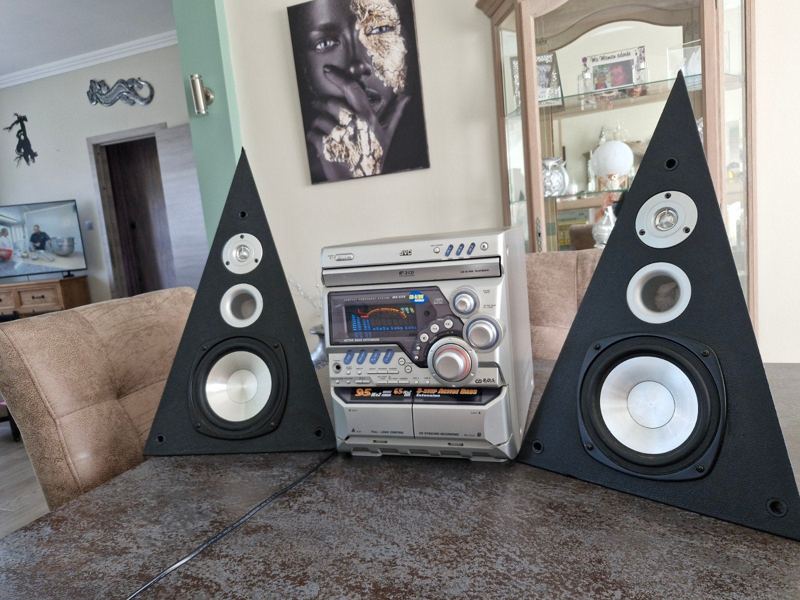 Chaine Hifi argentee radio, double cassettes , 3 cds, JVC, Audio, Tv en Foto, Stereoketens, Ophalen, JVC
