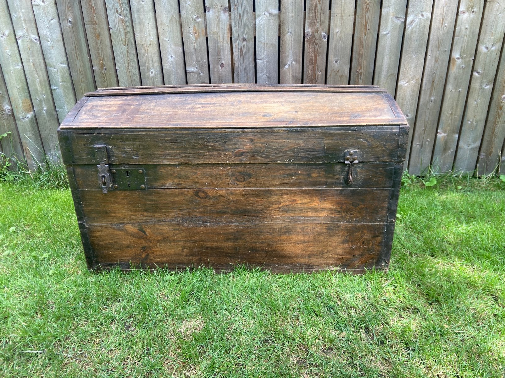18/19 de eeuwse eikenhouten dekenkist, Ophalen, 50 – 75, Gebruikt, 50 tot 100 cm
