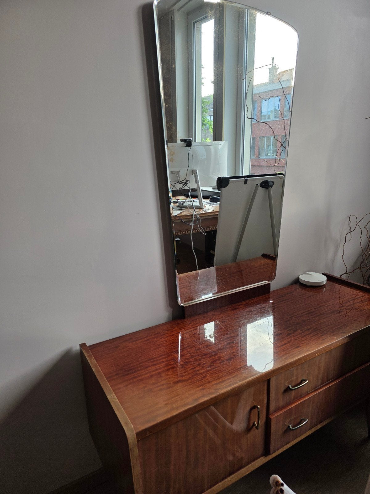 intage kaptafel / coiffeuse + spiegel – mahonie – jaren '45, Enlèvement, Utilisé, Bois, Vintage