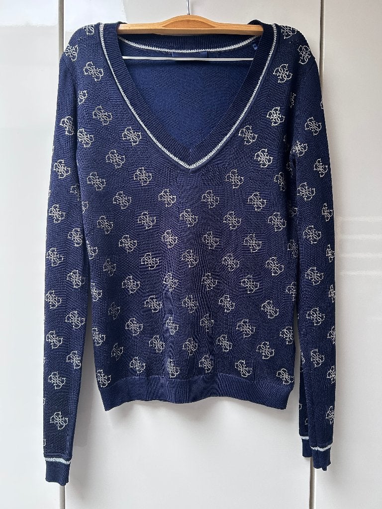 Kleine blauwe trui met v-hals van Guess - Maat XS, Kleding | Dames, Truien en Vesten, Guess, Blauw, Ophalen of Verzenden, Zo goed als nieuw
