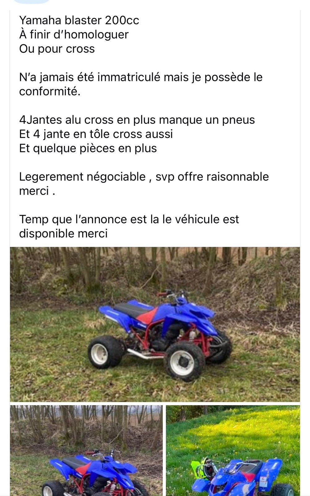 Yamaha blasyer 200cc, Enlèvement, Utilisé